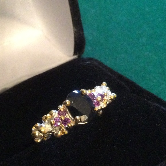 Elegant Genuine Sapphire & Amethyst Ring - Picture 2 of 12